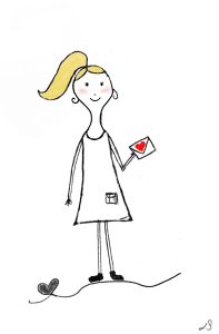 Stick figure holding an envelope with a red heart