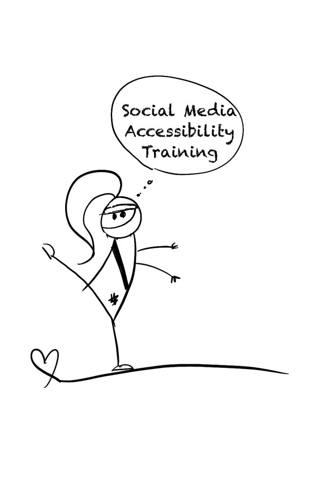 Ninja stick figure thinking about social media accessibility training.