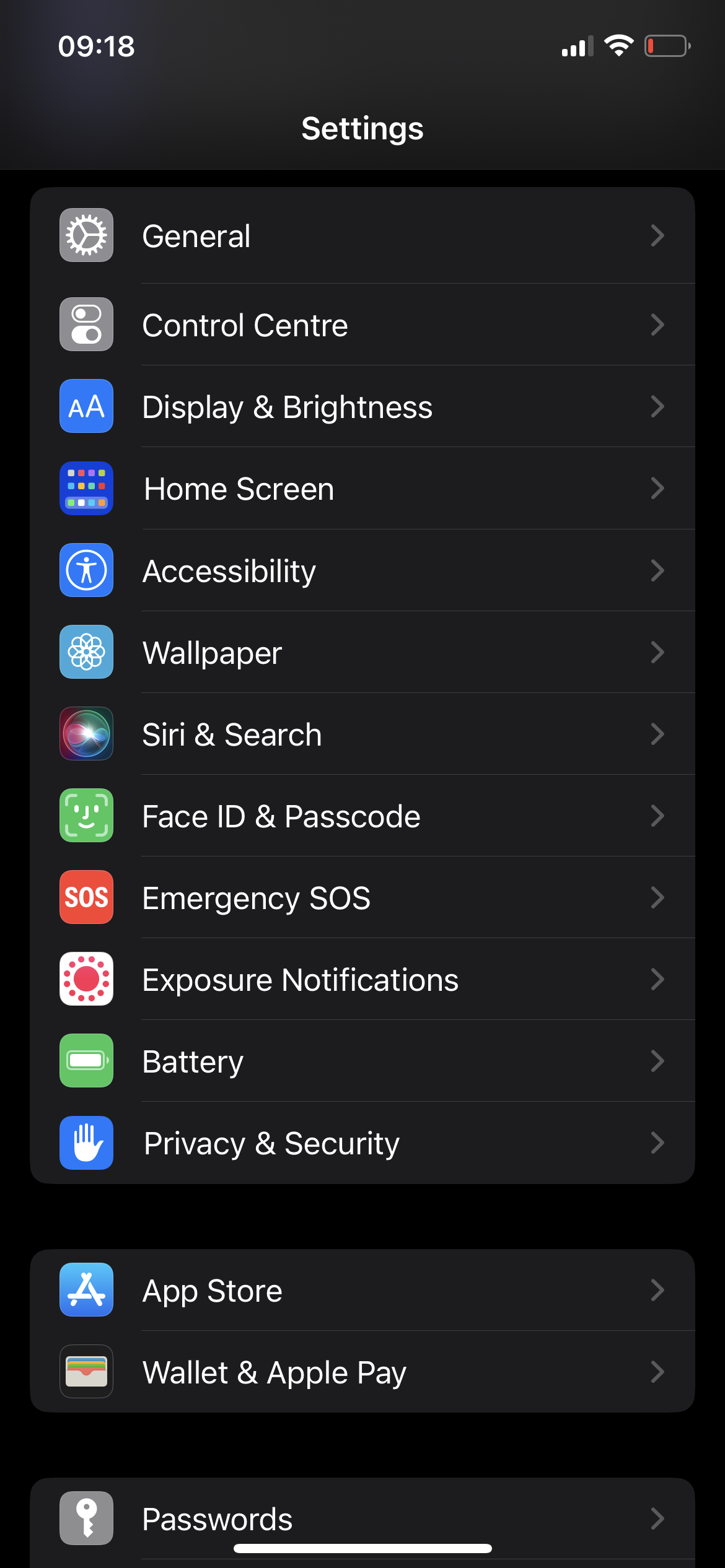 Screen shot of the settings on iPhone. 