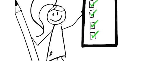 Stick figure Lilly is holding a checklist and a pencil