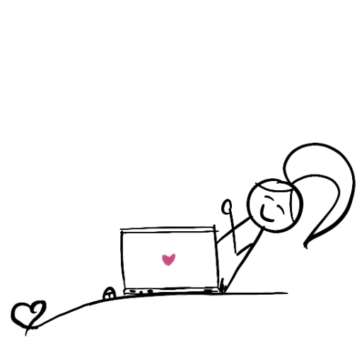 Disability Writer, stick figure Lilly popping her head from behind her laptop.