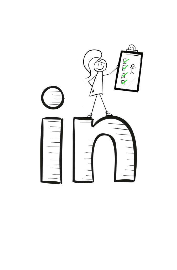 Disability Writer, stick figure, Lilly standing on the LinkedIn logo.