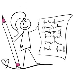Disability Writer stick figure Lilly is revealing your inclusive content strategy.