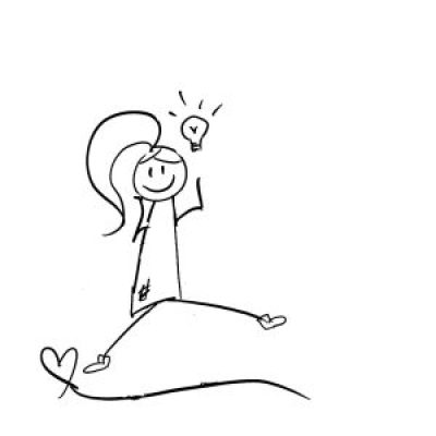 Disability Writer stick figure Lilly with lightbulb idea