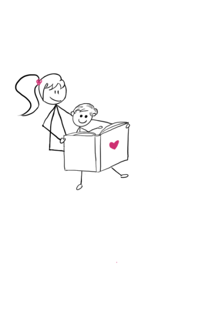 Disability Writer , stick figure Lilly is sitting with her son reading a book Disability Writer , stick figure Lilly is sitting with her son reading a book