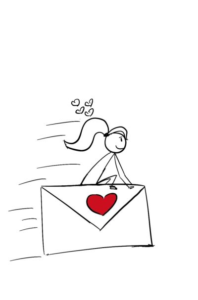 Stick figure riding on an envelope
