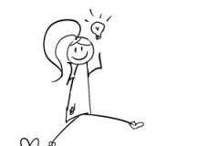 Disability Writer stick figure Lilly with lightbulb idea