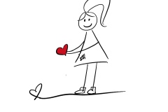 Disability Writer stick figure Lilly holding out a heart