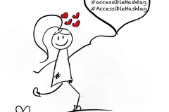 Stick figure running with a balloon with accessible hashtags