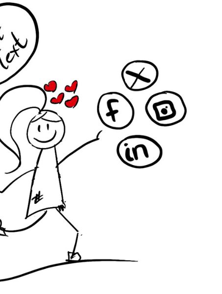 Lilly holding a balloon with Alt text running toward social media accessibility icons Facebook, LinkedIn, Instagram and X