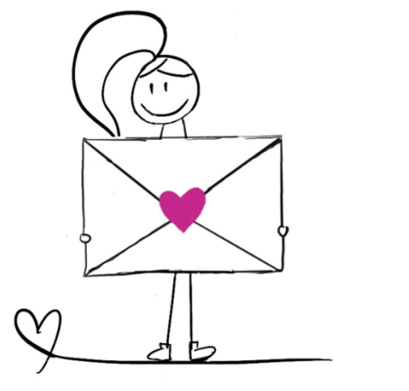 Disability Writer  Stick figure Lilly holding an envelope - Get in touch